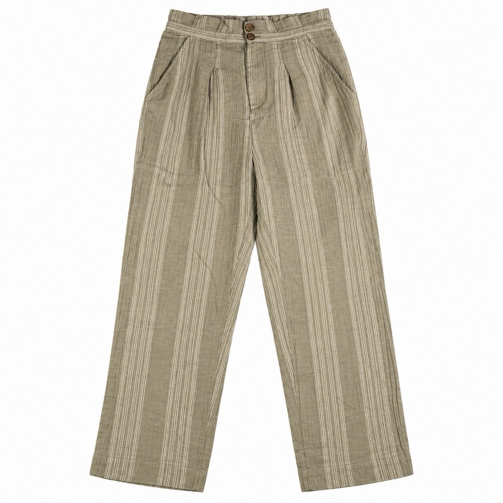 FREE PEOPLE Green Semi Sweet Trousers Size S Navy Striped Cotton Summer Boho